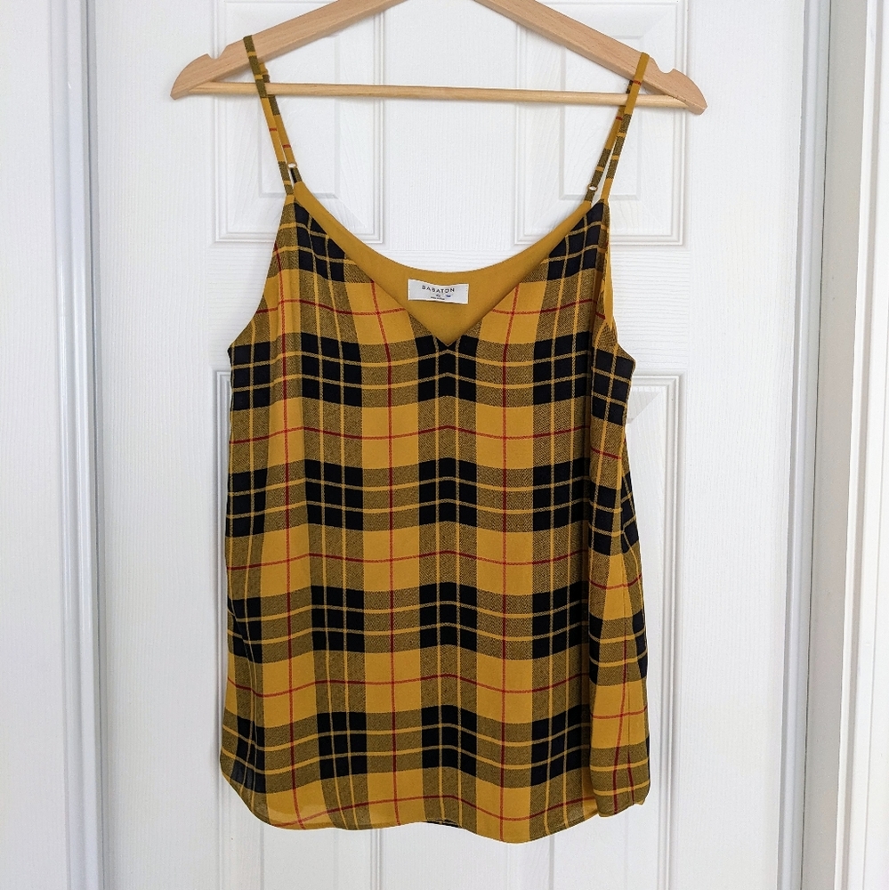 Aritzia Babaton yellow check print cami